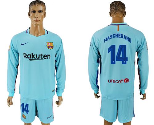 Barcelona #14 Mascherano Away Long Sleeves Soccer Club Jersey